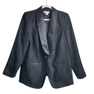 Vintage Liz Claiborne 14 Y2K Black Jacquard Lace Smoking Blazer Jacket Goth